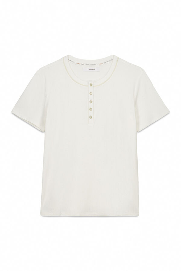 Women'secret T-shirt de manga curta de viscose branca brilhante bege