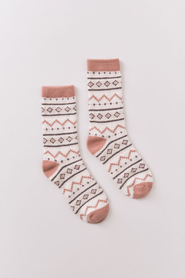 Women'secret Calcetines largos pelo print cenefas rosa rosa