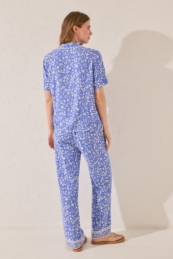 Women'secret Pijama camisero largo print flores azul estampado