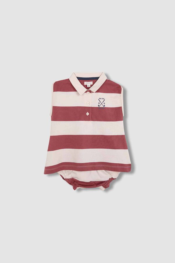 Gocco Vestido polo riscas rosa vermelho