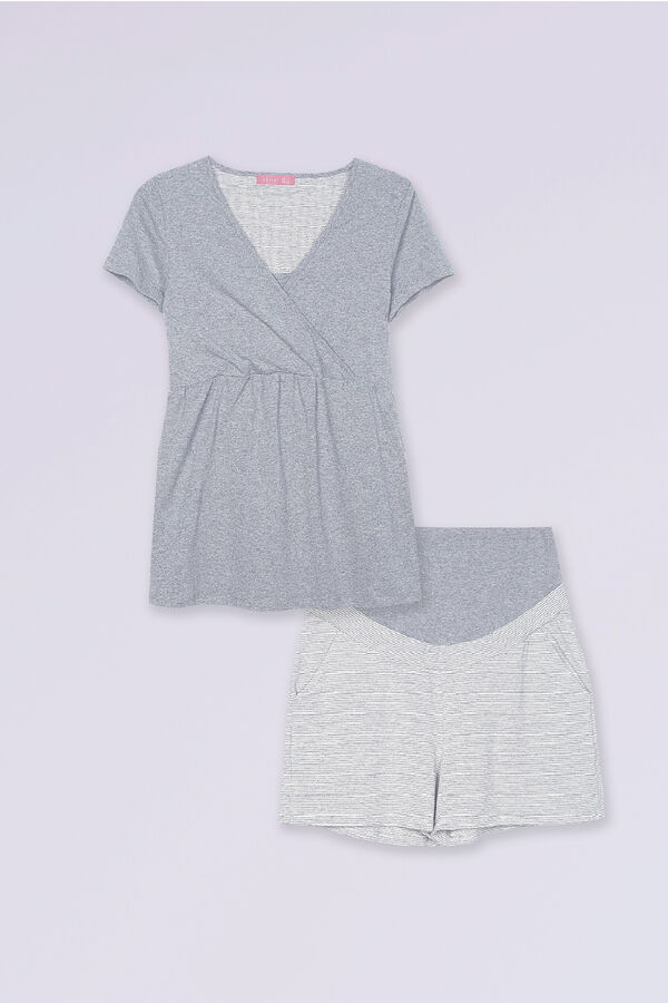 Womensecret Conjunto pijama de rayas premamá gris