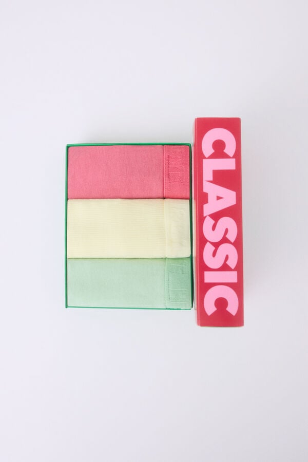 HI&BYE Pack 3 cuecas cl&aacute;ssicas rosa, amarela, verde branco