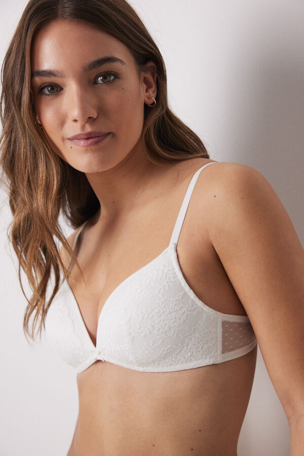 Women'secret CHARMING Suti&atilde; triangular enchimento sem aro renda em tule plumeti marfim bege