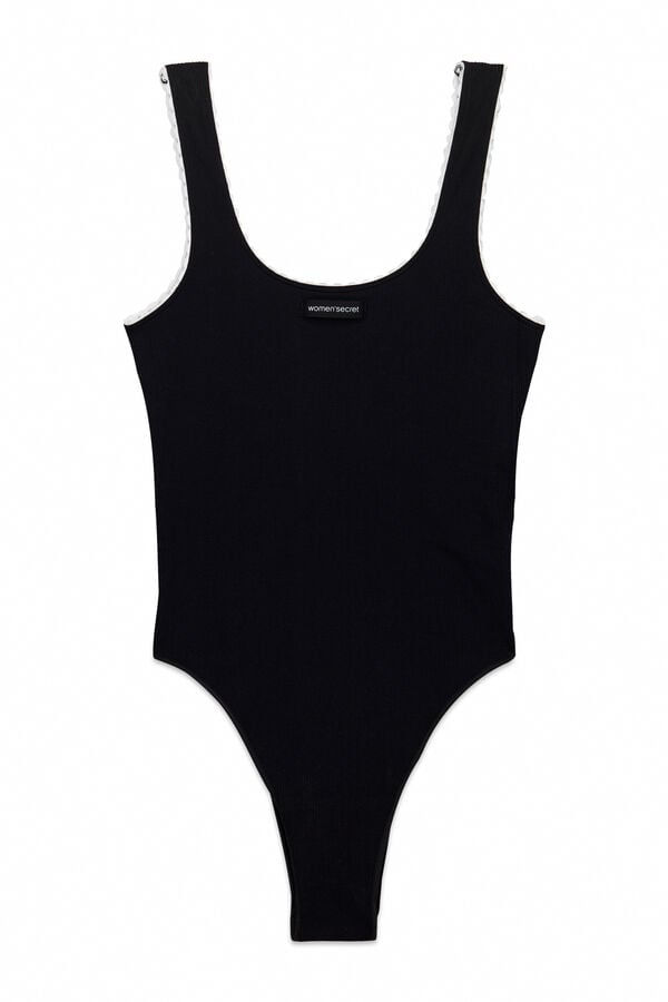 Women'secret Body sem costura canelado preto preto