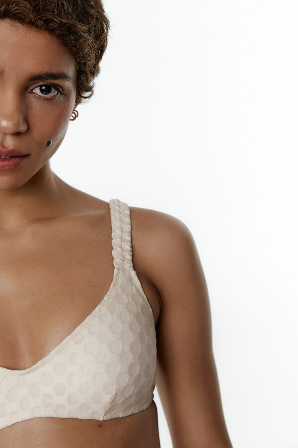 Black Limba Top biquíni balconette decote scoop com franzidos Fanny Cream bege