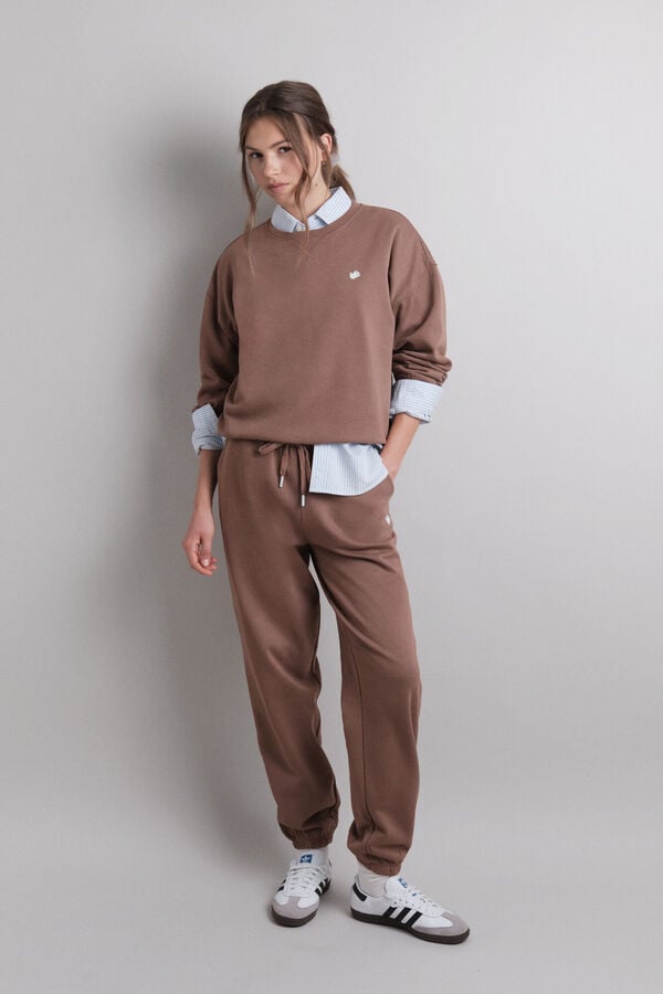 HI&BYE Cal&ccedil;a jogger de algod&atilde;o marrom  cru