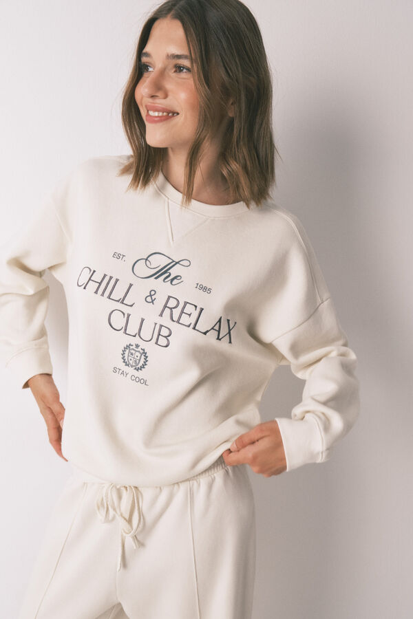 Women'secret Sudadera felpa algod&oacute;n blanco marfil