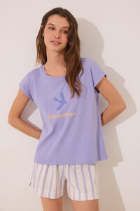 Women'secret Pijama corto algod&oacute;n lila rayas