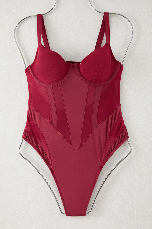 Trendyol Body rojo con detalles microtul burdeos