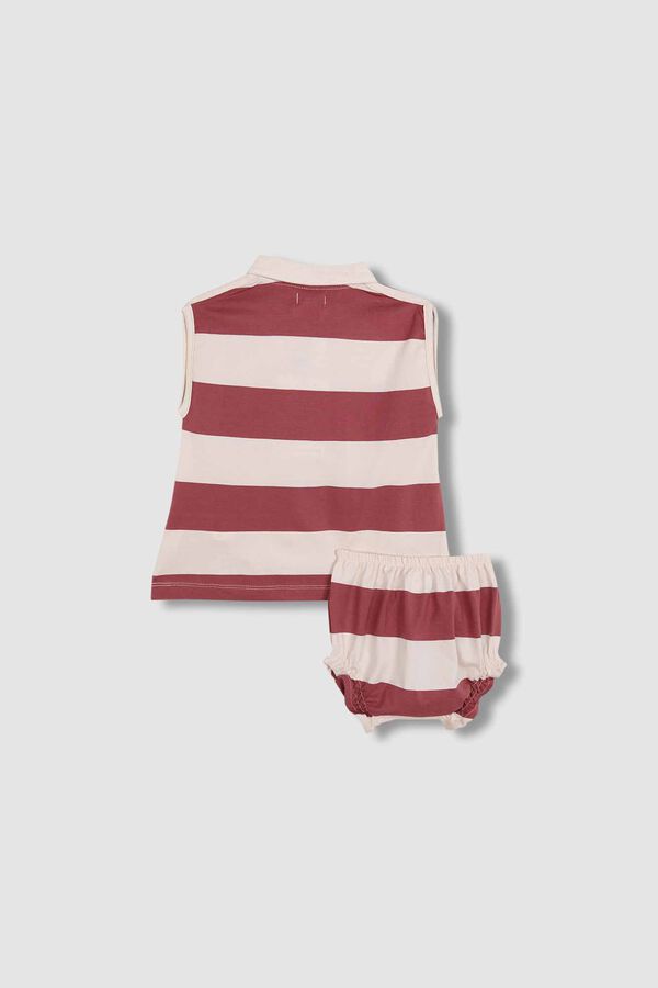 Gocco Vestido polo riscas rosa vermelho