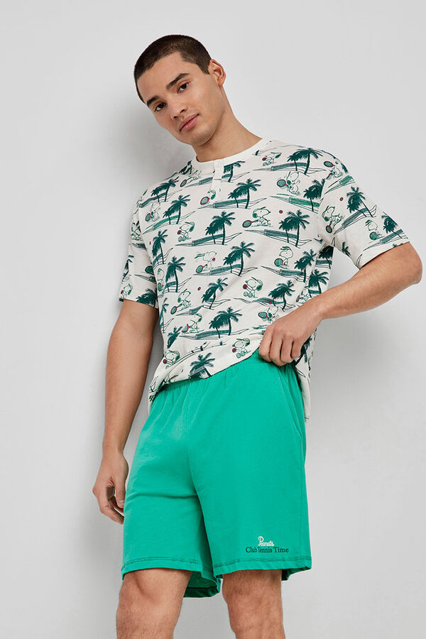 Gisela Pijama curto para homem com estampado Snoopy branco