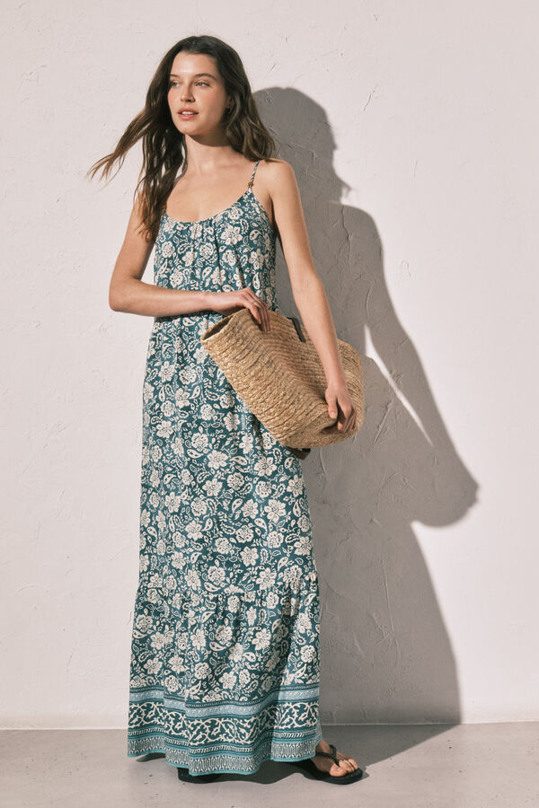 Women'secret Vestido largo tirantes estampado boho verde