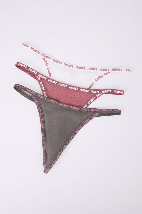 HI&BYE Pack 3 tangas algod&oacute;n marfil, rosa y marr&oacute;n multicolor