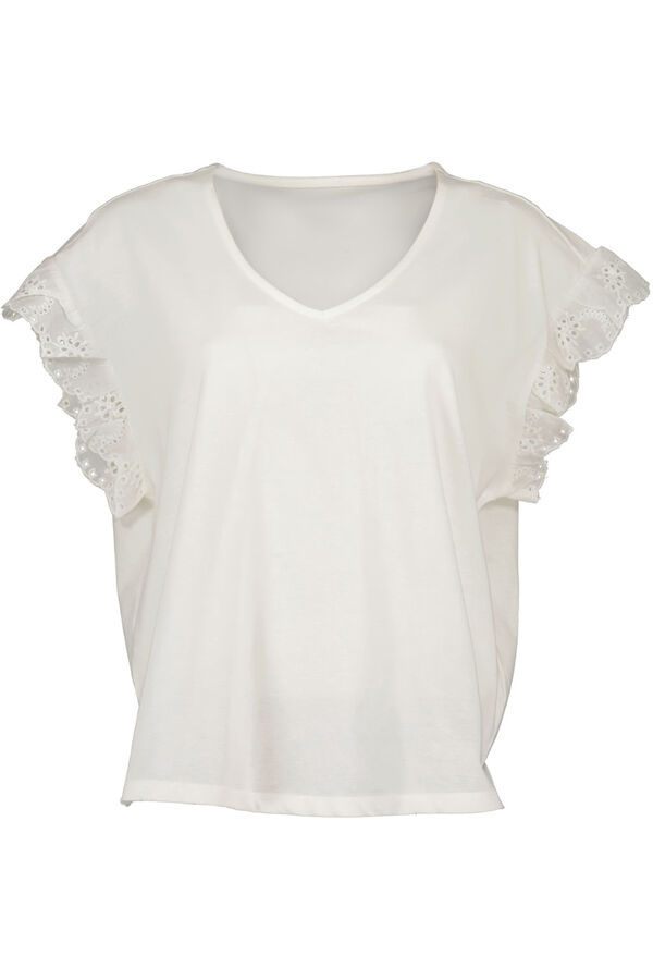 Womensecret Camiseta 100% algodón bordado suizo blanco marfil