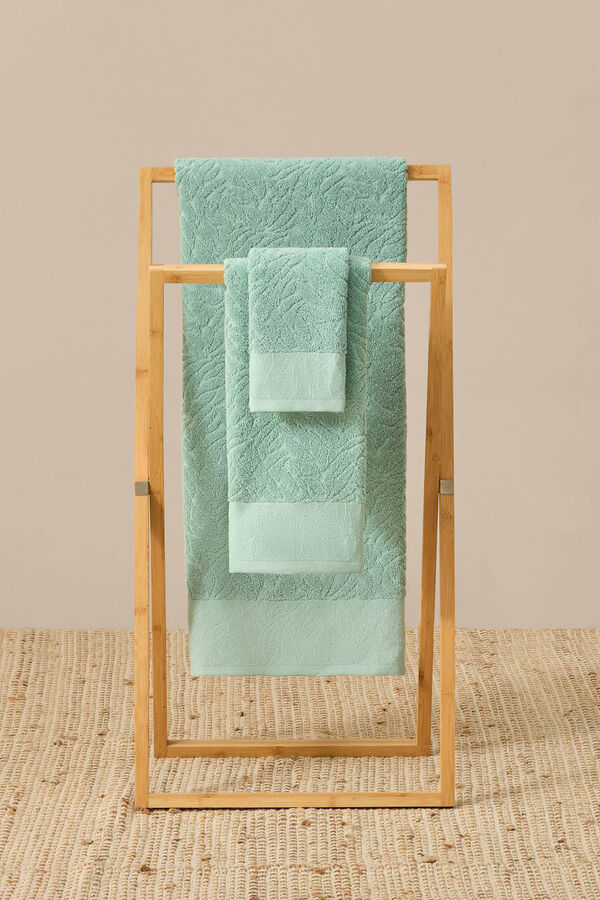 Textura Toalha de algod&atilde;o turco em jacquard com folhas bege