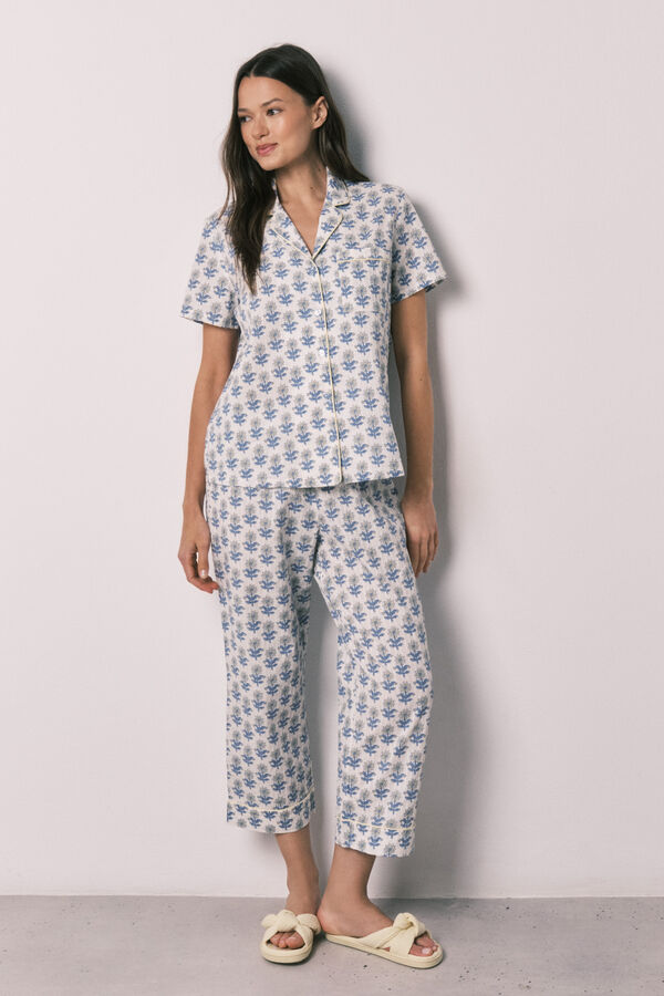 Women'secret Pijama camisero Capri algod&oacute;n estampado estampado