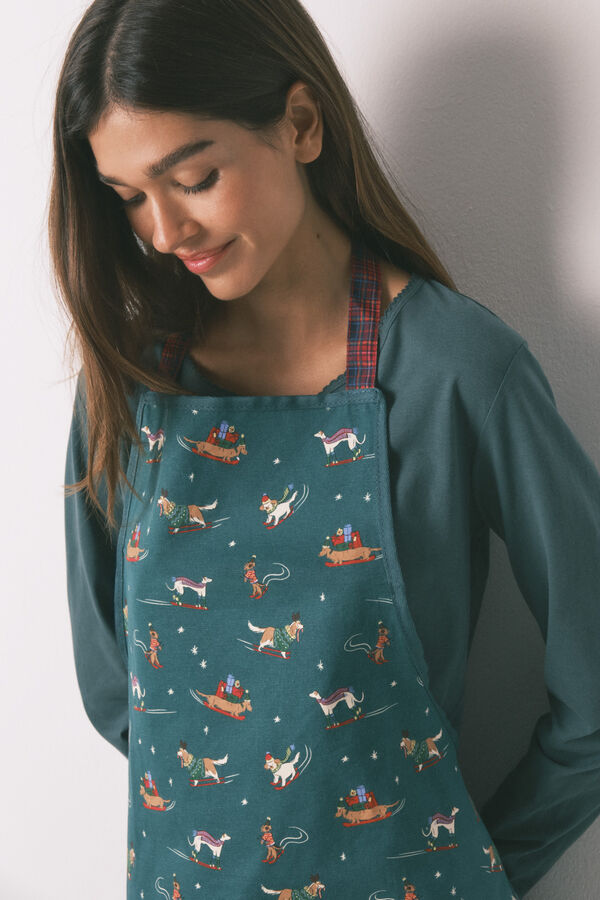 Women'secret Avental de cozinha com estampado de c&atilde;es verde