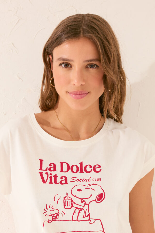 Women'secret Camiseta manga corta 100% algod&oacute;n blanco Snoopy blanco