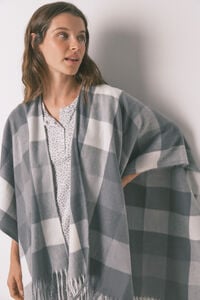Women'secret Poncho estampado cuadros gris