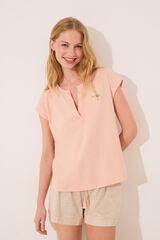 Women'secret Pijama de algod&atilde;o xadrez laranja manga manga vermelho