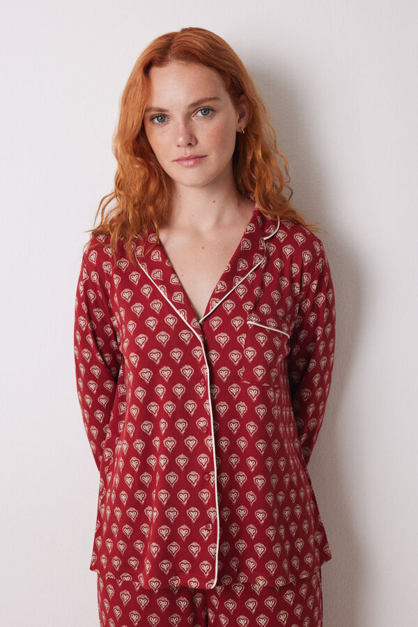 Women'secret Pijama camisero largo rojo corazones estampado