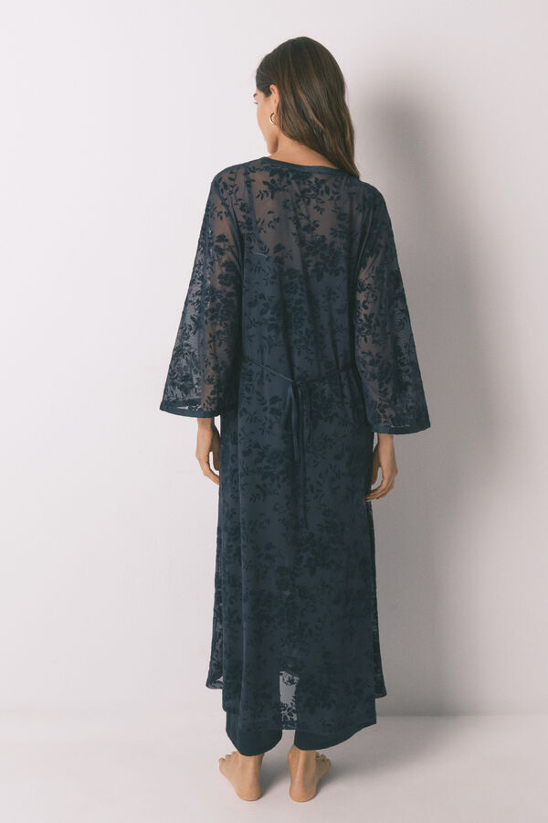 Women'secret Robe longo e solto de cetim azul azul