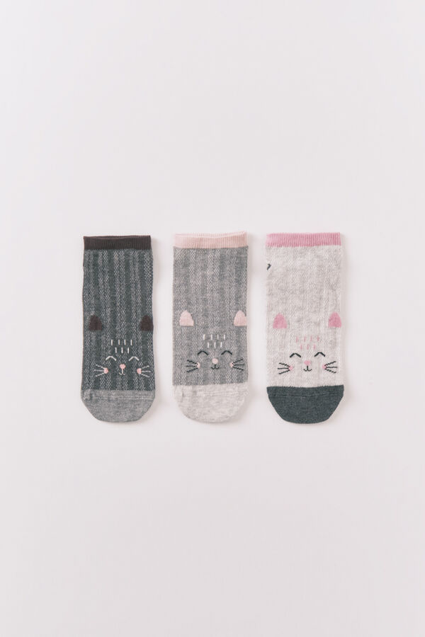 Women'secret Pacote com 3 meias curtas meias para gatos  cinzento