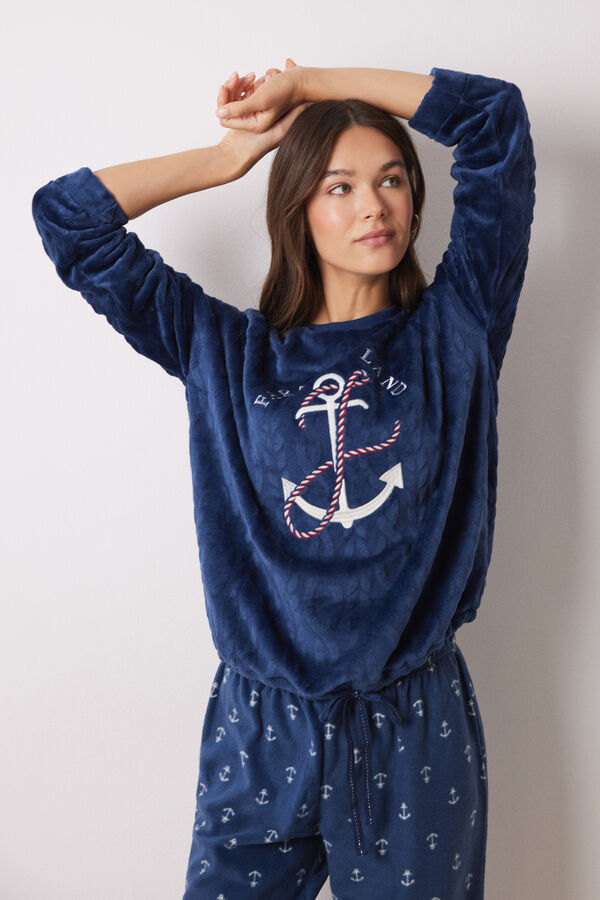 Women'secret Pijama largo pelo y polar suave azul