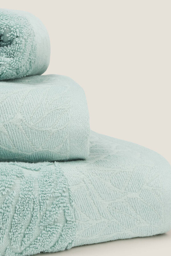 Textura Toalha de algod&atilde;o turco em jacquard com folhas bege