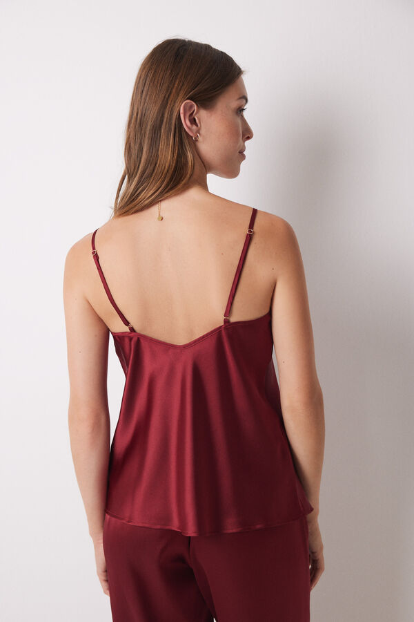 Women'secret Conjunto robe de cetim marrom, top e cal&ccedil;a pijama vermelho
