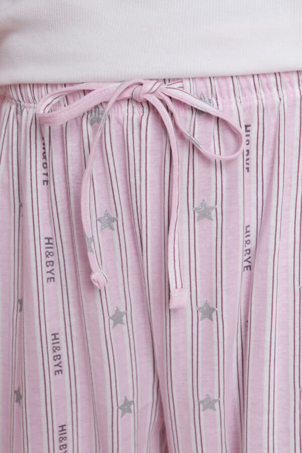 HI&BYE Pijama comprido com riscas e logo  branco