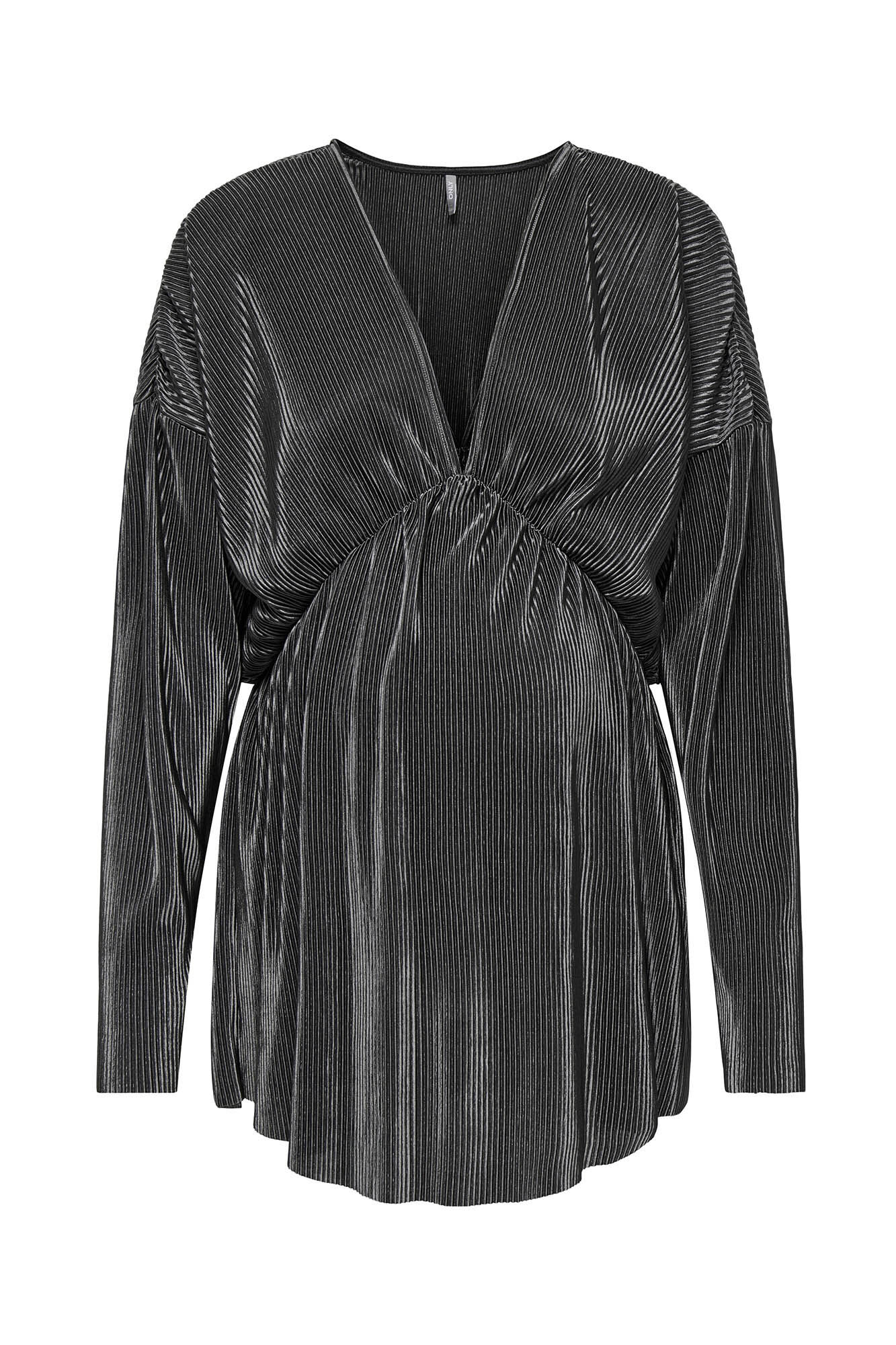 Only Maternity Top plisado de manga larga y cuello de pico, color negro.