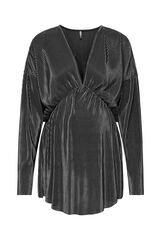 Only Maternity Top plisado de manga larga y cuello de pico, color negro. negro