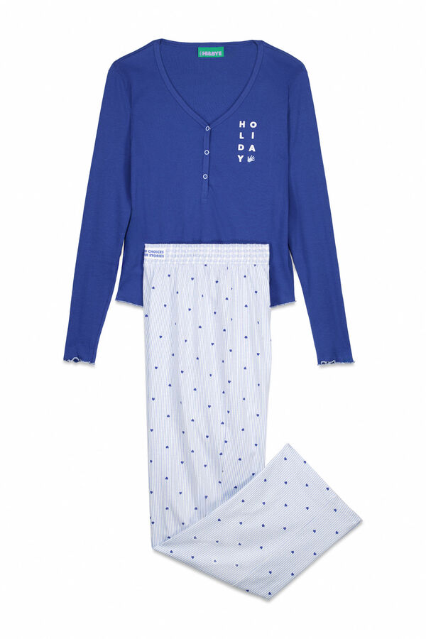 HI&BYE Pijama pijama comprido de algod&atilde;o riscas azul  azul
