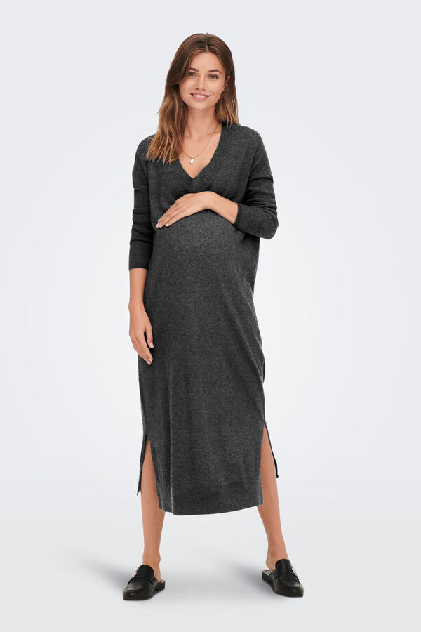 Only Maternity Vestido largo de punto premam&aacute;, con cuello V, color gris antracita. gris