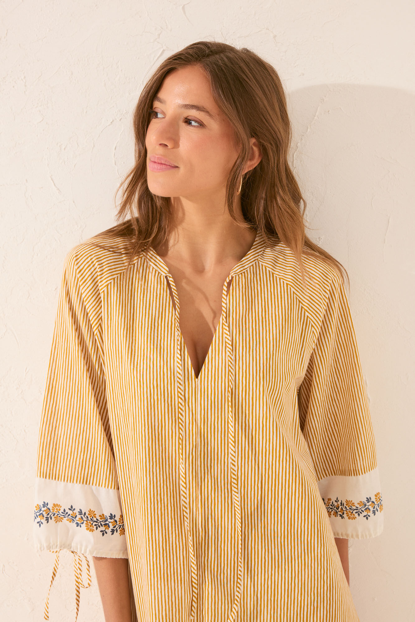 Women'secret T&uacute;nica midi de algod&atilde;o riscas com bainha