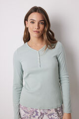 Women'secret Camiseta manga comprida canelada verde cinzento