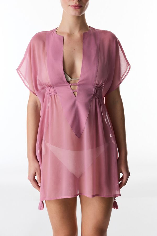 Penti Kaftan curto semitransparente rosa