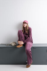 HI&BYE Pantal&oacute;n terciopelo suave vino burdeos