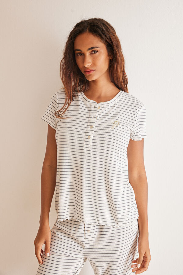 Women'secret Pijama largo rayas b&w marfil