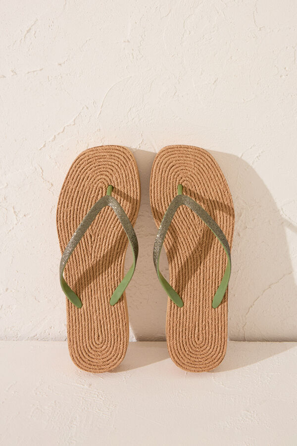 Women'secret Chanclas plataforma efecto rafia  nude