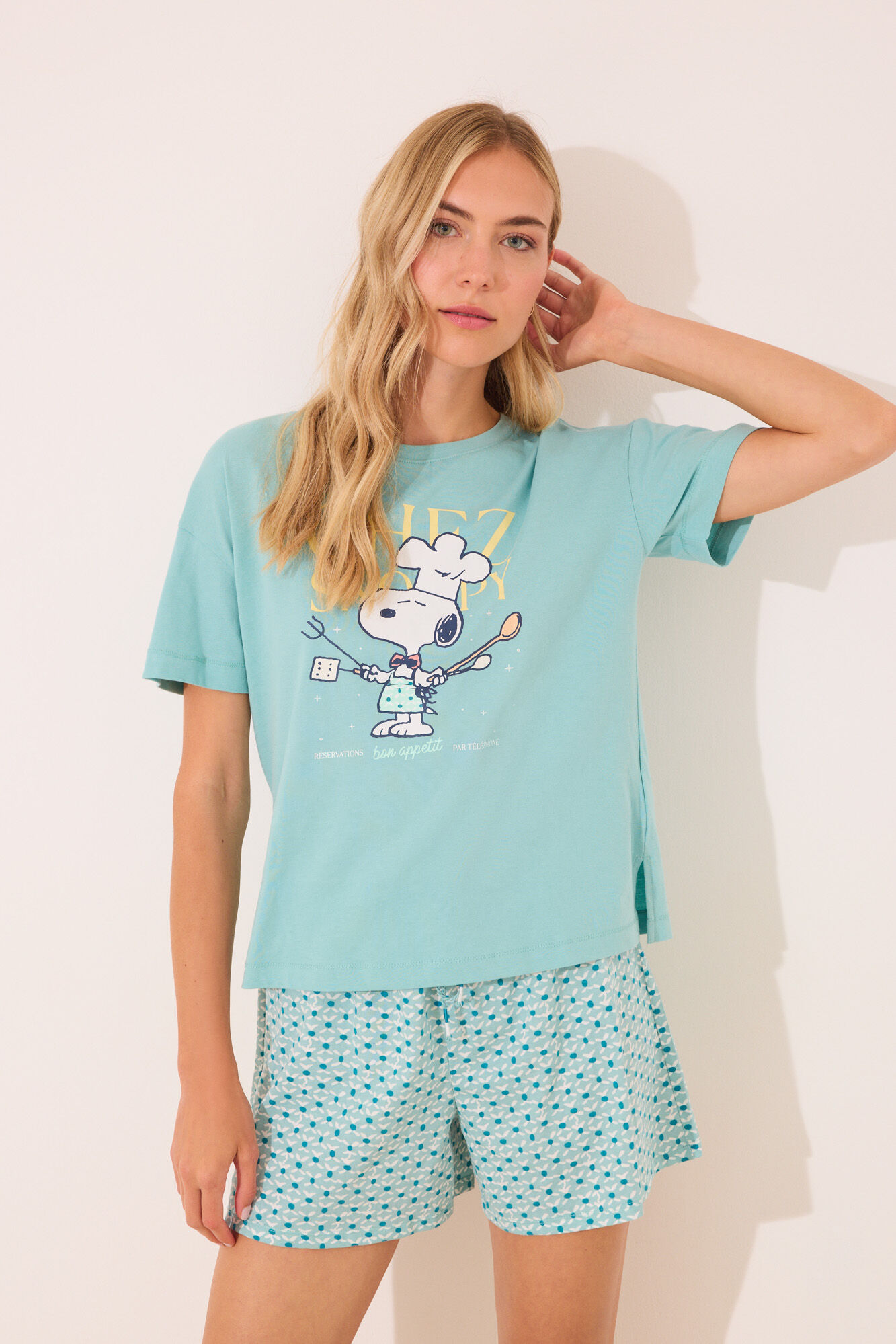Women'secret Pijama corto 100% algod&oacute;n Snoopy verde