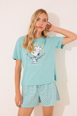 Women'secret Pijama curto verde Snoopy 100% algodão verde
