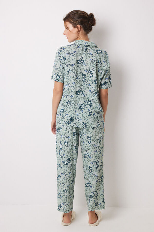 Women'secret Pijama camisero viscosa flores verde verde