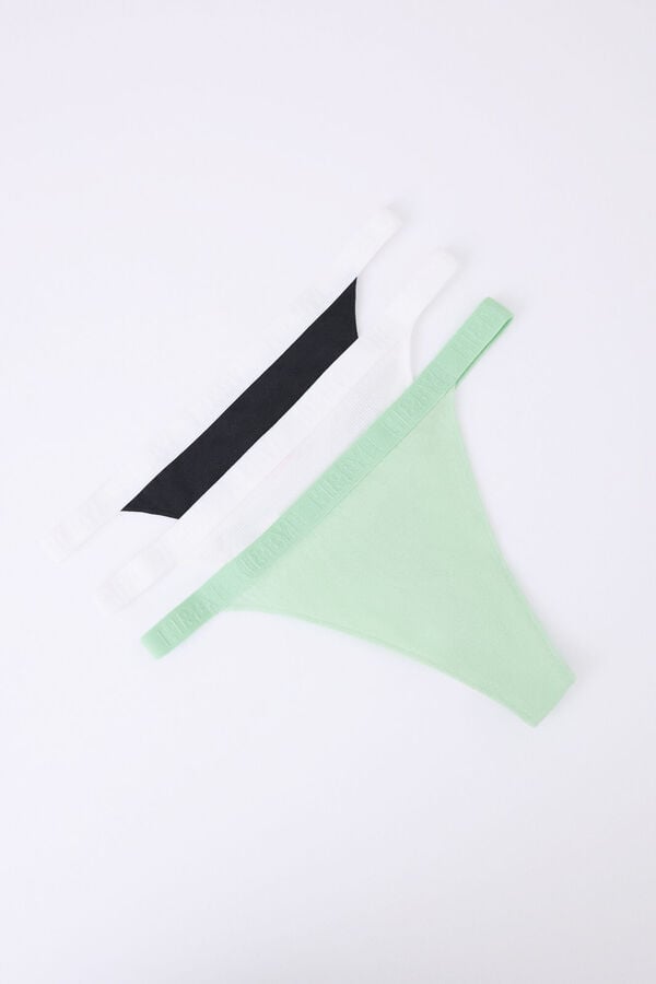 HI&BYE Pacote de 3 tangas pretas, brancas e verdes branco
