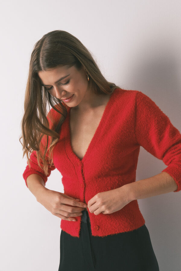 Women'secret Casaco de malha curto tricot suave vermelho vermelho