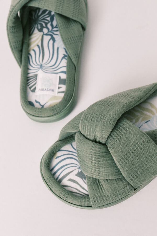 Women'secret Chinelos de quarto com n&oacute; verde caqui