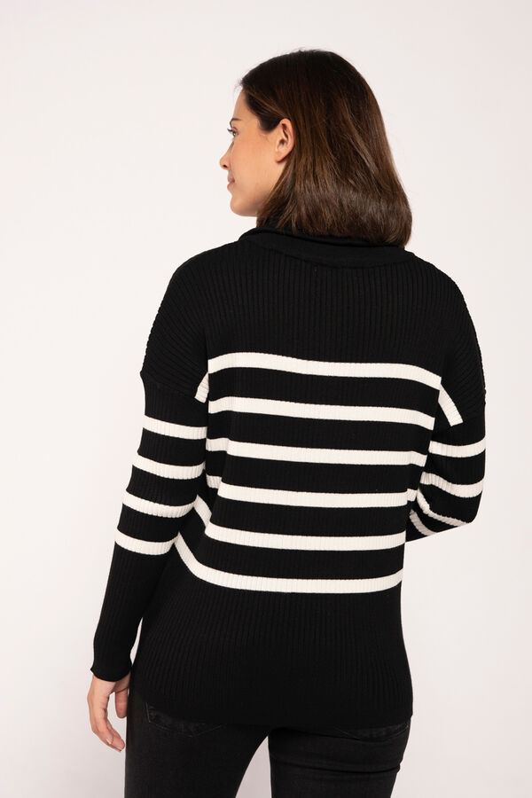 Ohma! Camisola às riscas para amamentação fecho-éclair maternity. preto