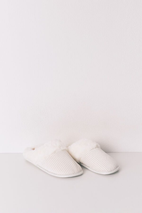Women'secret Zapatillas casa canal&eacute; pelo blanco lurex marfil