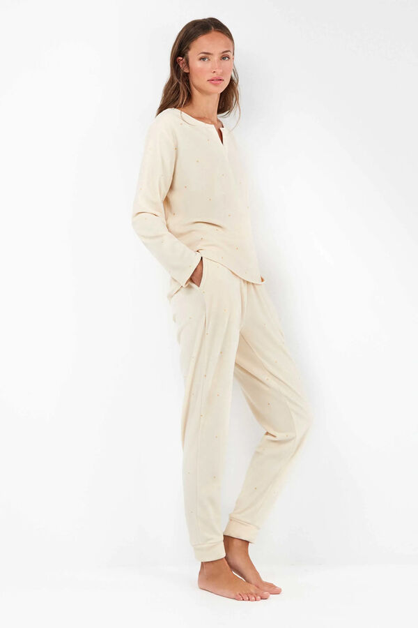 Gisela Conjunto pijama tejido polar el&aacute;stico beige